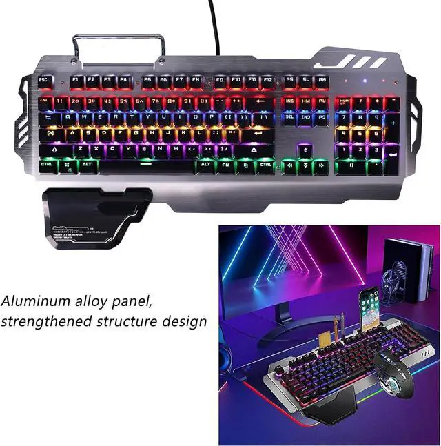Alt view image 5 of 7 - Wired Gaming Keyboard,Aluminum Alloy RGB LED Rainbow Backlit Gaming Keyboard 104 Keys Floating Keycaps Keyboard Mouse Detachable Ergonomic Wrist Rest for Windows&Mac PC Gamers (1#)