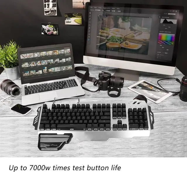 Alt view image 2 of 7 - Wired Gaming Keyboard,Aluminum Alloy RGB LED Rainbow Backlit Gaming Keyboard 104 Keys Floating Keycaps Keyboard Mouse Detachable Ergonomic Wrist Rest for Windows&Mac PC Gamers (1#)