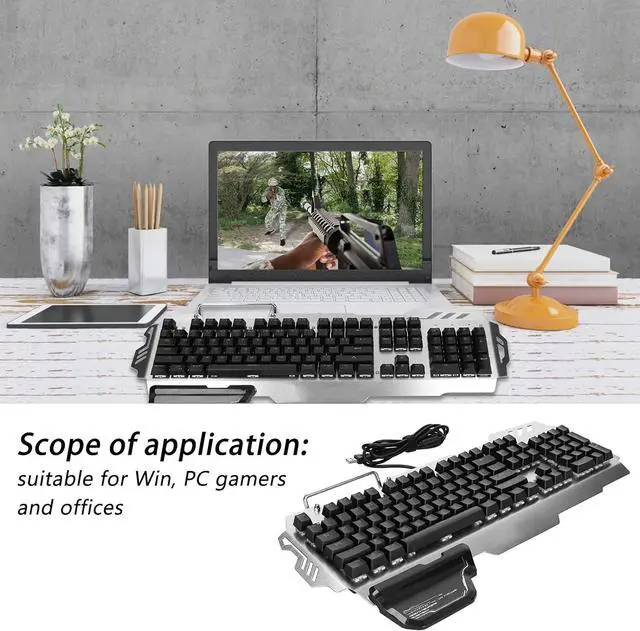 Alt view image 3 of 7 - Wired Gaming Keyboard,Aluminum Alloy RGB LED Rainbow Backlit Gaming Keyboard 104 Keys Floating Keycaps Keyboard Mouse Detachable Ergonomic Wrist Rest for Windows&Mac PC Gamers (1#)