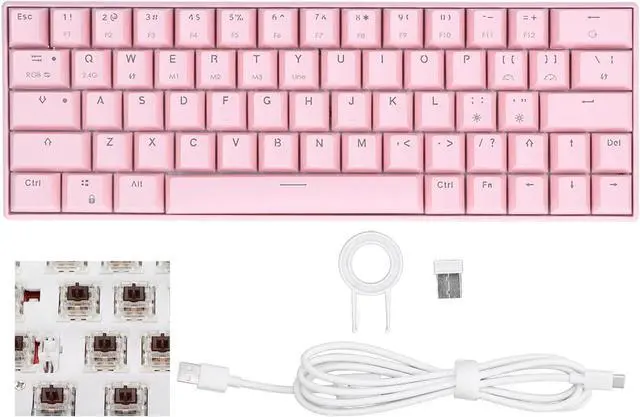 Alt view image 7 of 7 - 3 Modes Wireless Mechanical Keyboard Pink 2.4G RGB Wireless Mechanical Gaming Keyboard with 3 Modes N Key Rollover Brown Switch