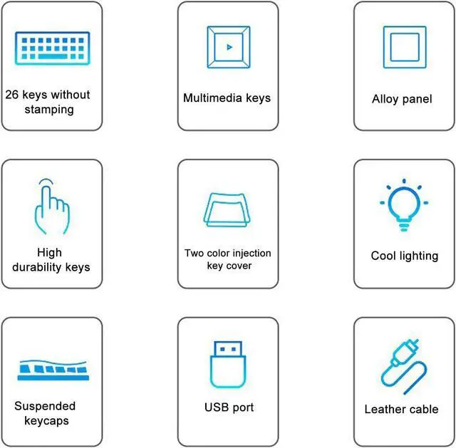 Alt view image 7 of 7 - 104 Key Mechanical Gaming Keyboard with Blue Switches, RGB Backlit, USB Wired, Wearproof Scratch, Ergonomic, 20 Lighting Modes for PC and Notebook (Gray Black)