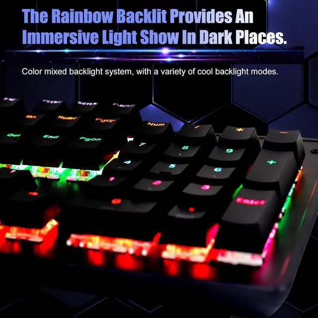 Alt view image 2 of 7 - biojee Wired 104-Key Real Mechanical Gaming Keyboard Rainbow Backlit Keyboard for PC Laptop for Game and Office