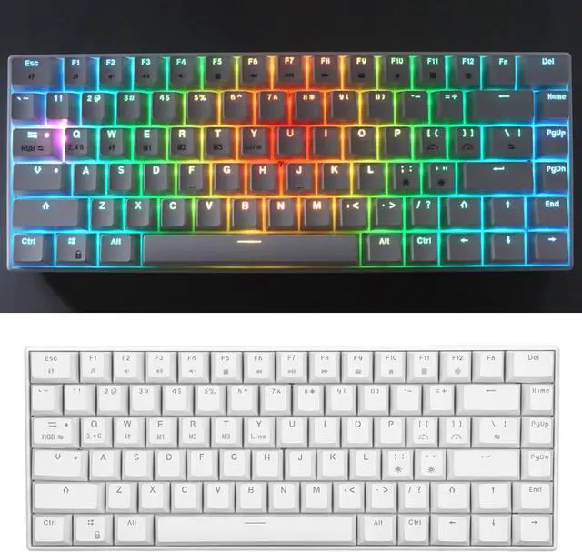 Alt view image 4 of 7 - Mechanical Gaming Keyboard, 82 Keys Ergonomic Keyboard 2.4G BT 3.0 5.0 Wired Three Mode Keyboard RGB Backlight with Knob for for iOS for Android (Linear Action Switch)