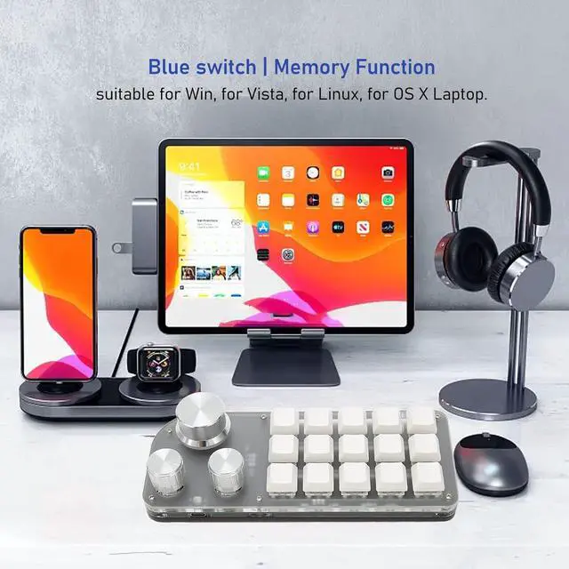 Alt view image 5 of 7 - Goshyda One Handed Macro Mechanical Keyboard, 15 Keys 3 Knob Small Programmable Macropad Mechanical Keyboard, DIY Programmable Keyboard for Gaming Office Media