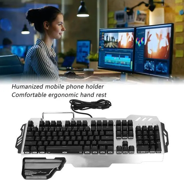 Alt view image 4 of 7 - Wired Gaming Keyboard,Aluminum Alloy RGB LED Rainbow Backlit Gaming Keyboard 104 Keys Floating Keycaps Keyboard Mouse Detachable Ergonomic Wrist Rest for Windows&Mac PC Gamers (1#)