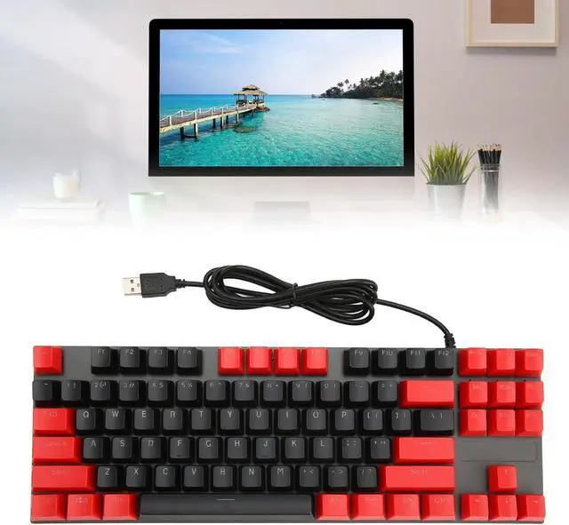 Alt view image 3 of 7 - Mechanical Keyboard 87 Keys with Blue Switch, RGB Backlit, Ergonomic Design, Wired Connection for Laptop Desktop PC, Quick Response, Feature (Wired Black Red)