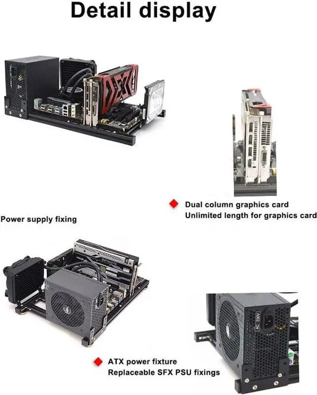Alt view image 3 of 7 - PC Case Open Frame ITX MATX Computer Chassis Rack Horizontal DIY Computer Case Desktop Aluminum Bracket Support ATX Power Supply