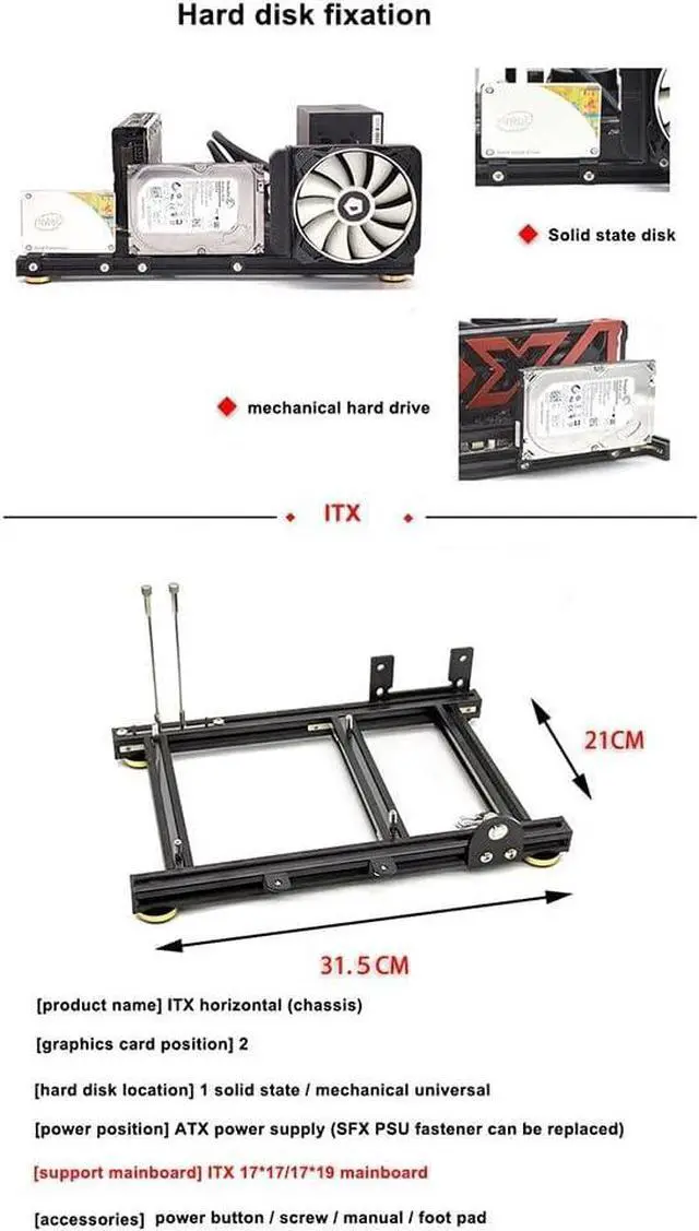 Alt view image 5 of 7 - PC Case Open Frame ITX MATX Computer Chassis Rack Horizontal DIY Computer Case Desktop Aluminum Bracket Support ATX Power Supply