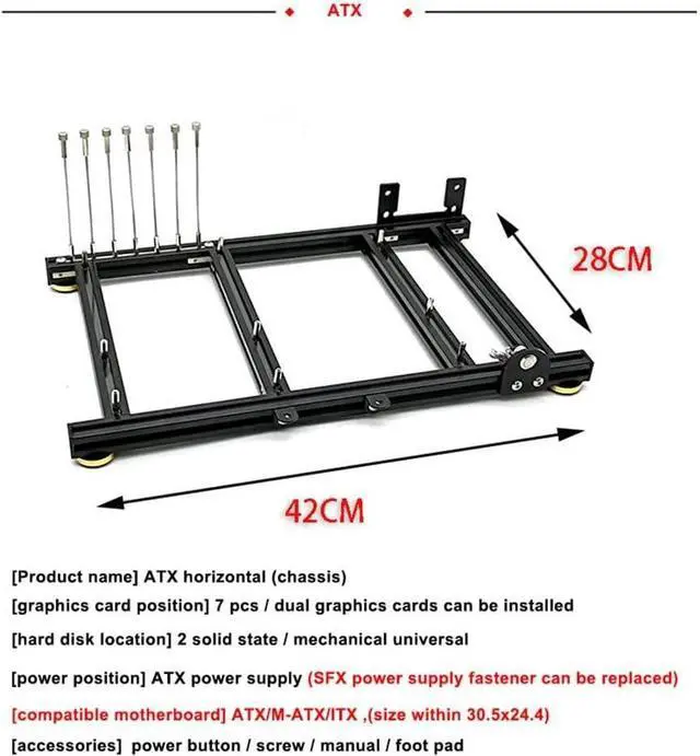 Alt view image 7 of 7 - PC Case Open Frame ITX MATX Computer Chassis Rack Horizontal DIY Computer Case Desktop Aluminum Bracket Support ATX Power Supply
