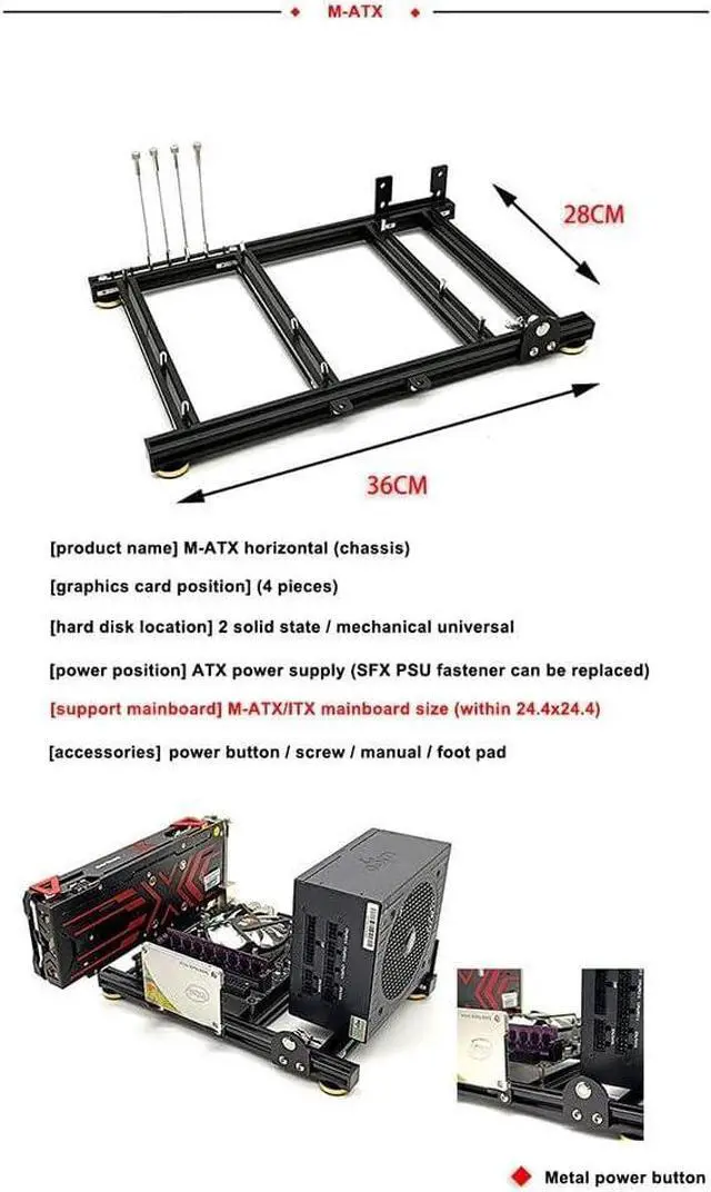 Alt view image 6 of 7 - PC Case Open Frame ITX MATX Computer Chassis Rack Horizontal DIY Computer Case Desktop Aluminum Bracket Support ATX Power Supply