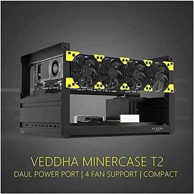 Popular Veddha T2S 6-GPU Aluminum Frame Crypto Mining Case with PSU, Risers & Fans