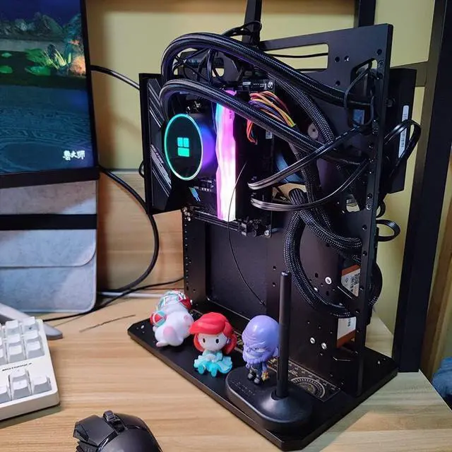 Alt view image 5 of 5 - EDIY PC Case Test Bench Computer Chassis Aluminum Open Air Compatible ATX MATX ITX Motherboard Computer Cooling Vertical Personalized Chassis Black