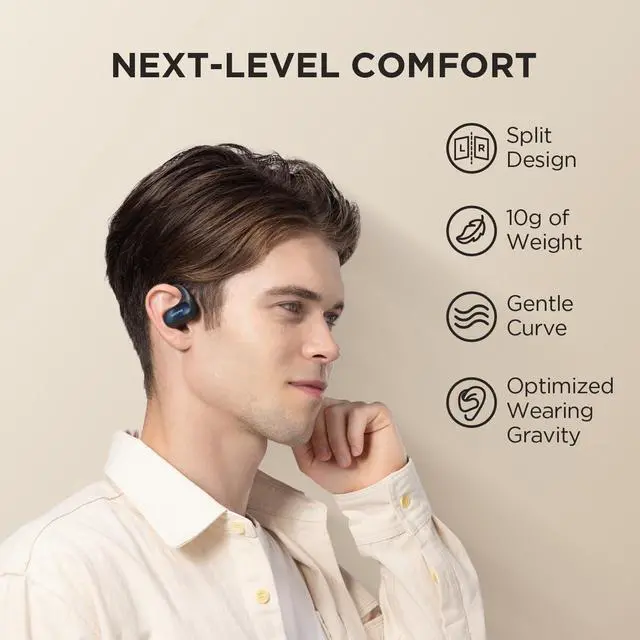 Alt view image 4 of 7 - 1MORE Fit SE S30 Open Ear Headphones,  Wireless Bluetooth Headphones with 4 Microphones for Clear Calls, Sports Earbuds Split Design with Earhooks, IPX5, 30-Hour Playtime, Bluetooth 5.3, Black