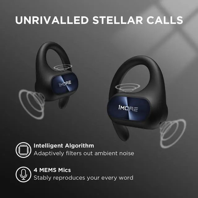 Alt view image 6 of 7 - 1MORE Fit SE S30 Open Ear Headphones,  Wireless Bluetooth Headphones with 4 Microphones for Clear Calls, Sports Earbuds Split Design with Earhooks, IPX5, 30-Hour Playtime, Bluetooth 5.3, Black