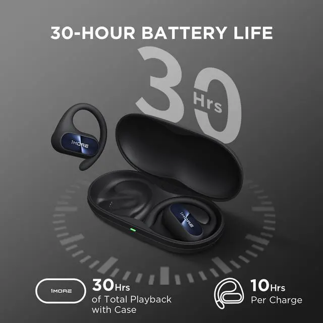 Alt view image 7 of 7 - 1MORE Fit SE S30 Open Ear Headphones,  Wireless Bluetooth Headphones with 4 Microphones for Clear Calls, Sports Earbuds Split Design with Earhooks, IPX5, 30-Hour Playtime, Bluetooth 5.3, Black