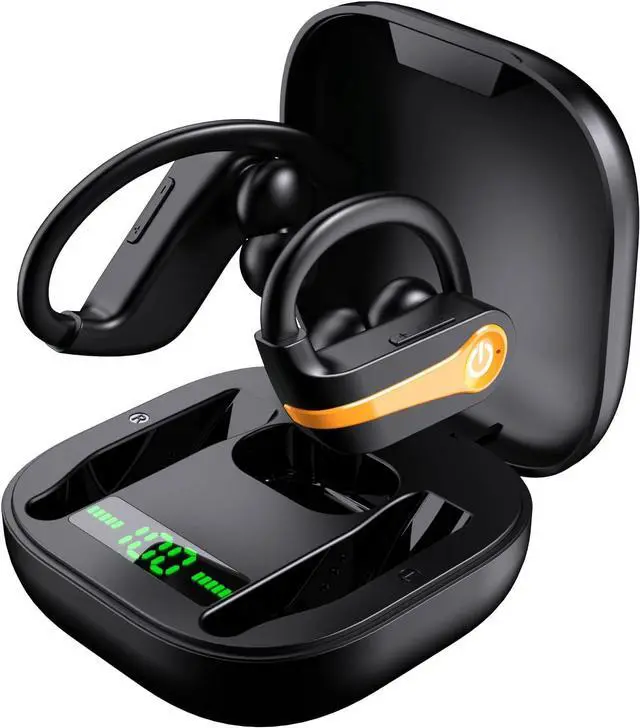 Main image of Donerton Wireless Earbud, Bluetoth 5.1 Sport Headphones with Charging Case, 10Hours Single Playtime Earhooks Headset, Wireless Earphone 6D Stereo HiFi Sound Noise Cancellin, Orange