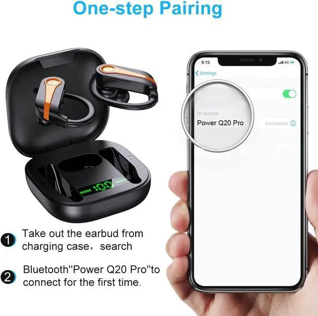 Alt view image 5 of 7 - Donerton Wireless Earbud, Bluetoth 5.1 Sport Headphones with Charging Case, 10Hours Single Playtime Earhooks Headset, Wireless Earphone 6D Stereo HiFi Sound Noise Cancellin, Orange