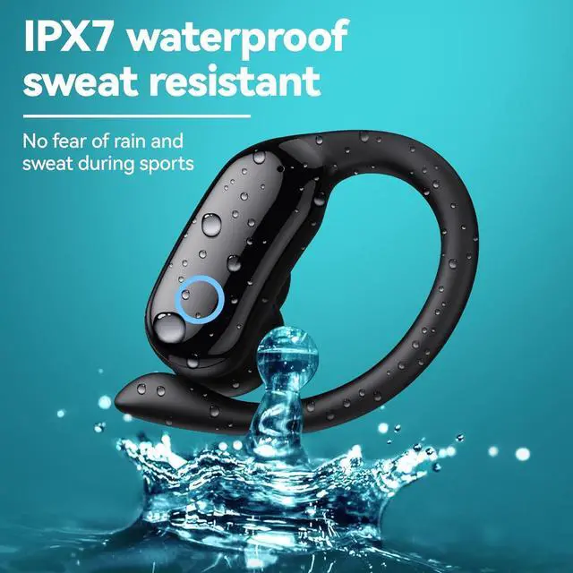 Alt view image 7 of 7 - GNMN Bluetooth Headphones Wireless Earbuds 80hrs Playback IPX7 Waterproof Ear Buds Over-Ear Stereo Bass Earphones with Earhooks Microphone LED Battery Display for Sports/Workout/Gym/Running Black