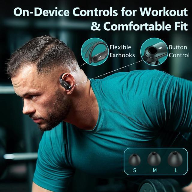 Alt view image 6 of 6 - GOLREX Ear Buds Bluetooth Headphones Wireless Earbuds 36Hrs Playback Wireless Charging Case Digital Display Over-Ear Earphones with Earhook Waterproof Headset with Mic for Sport Running Workout Black