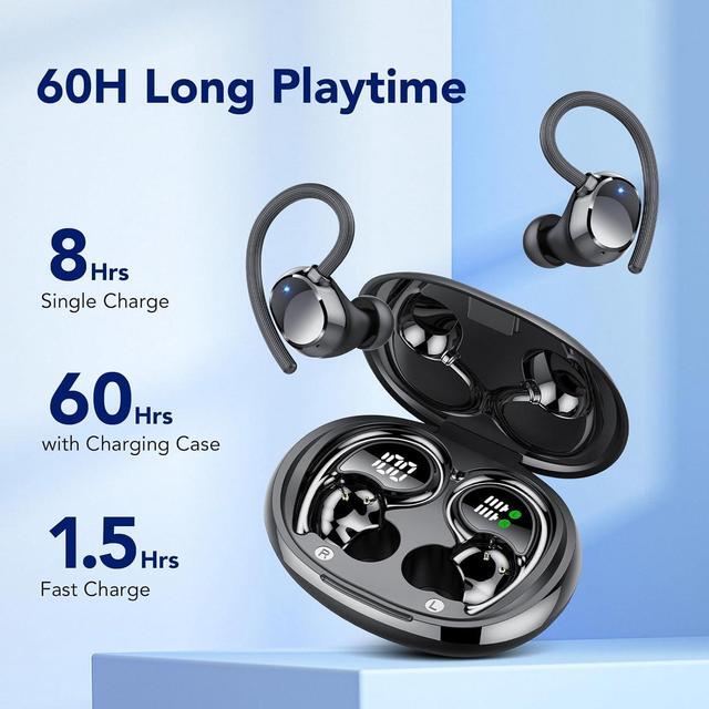 Alt view image 2 of 7 - QXQ Bluetooth Headphones Wireless Earbuds 60hrs Play Back Sport Earphones with LED Display Over-Ear Buds with Earhooks Deep Bass Microphone IPX7 Waterproof for Sports/Workout/Gym/Calls Black