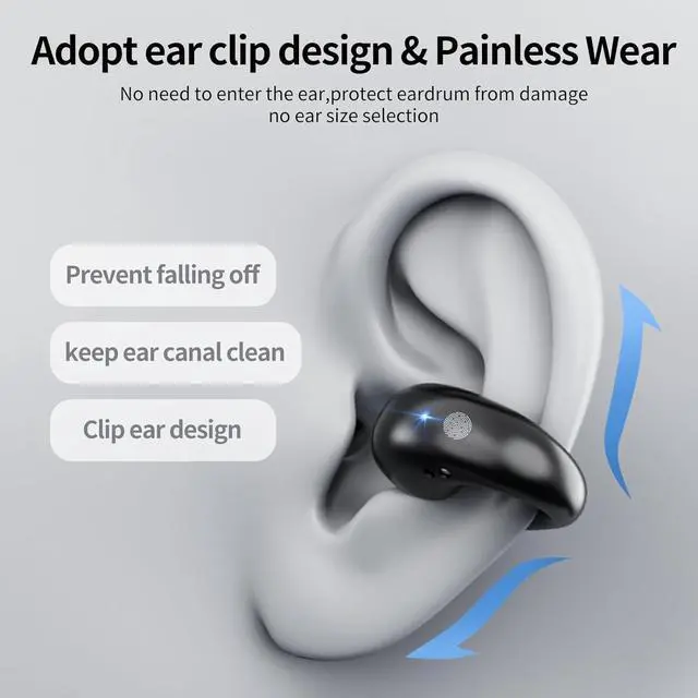 Alt view image 2 of 7 - CoolJumper Open Ear Clip Headphones, Wireless Earbuds Bluetooth 5.3 Sports Earphones Built-in Mic with Ear Hooks, 36H Playtime Charging Case LED Display, IP7 Waterproof Fitness Ear Buds for Running