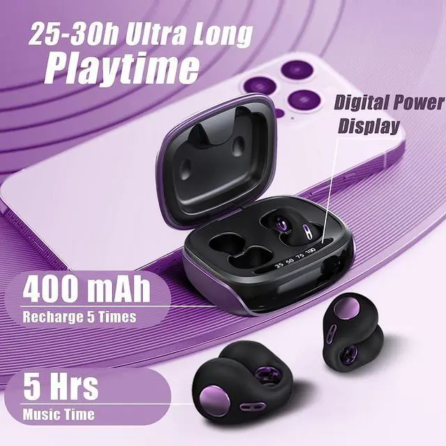 Alt view image 5 of 6 - Wireless Ear Clips Ear Buds Clip On Earbuds Open Ear Headphones Bluetooth Wireless Ear Clip Bone Conduction Headphones Earbuds Headset Earphones Head Set Bone Conducting Headphone