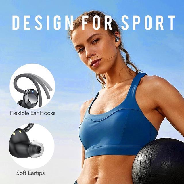 Alt view image 5 of 7 - QXQ Bluetooth Headphones Wireless Earbuds 60hrs Play Back Sport Earphones with LED Display Over-Ear Buds with Earhooks Deep Bass Microphone IPX7 Waterproof for Sports/Workout/Gym/Calls Black