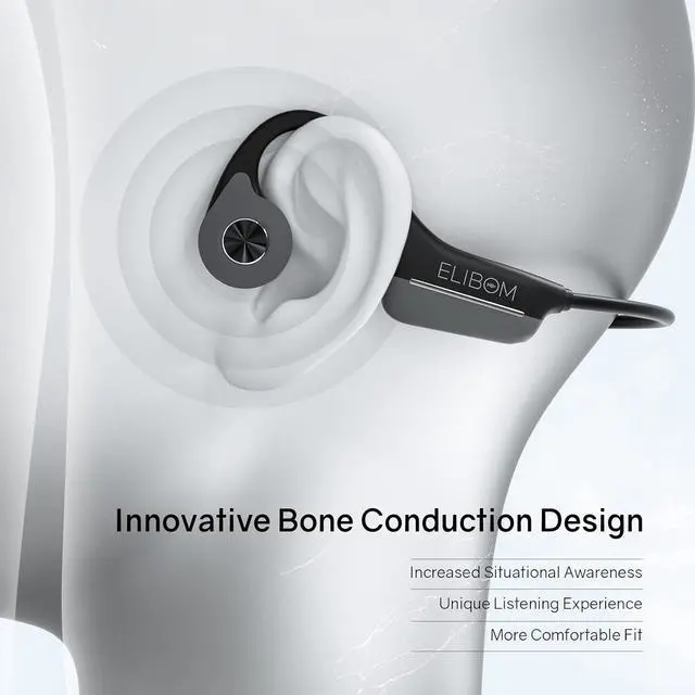 Alt view image 3 of 7 - Elibom Bone Conduction Headphones, Waterproof Open-Ear Headphones, 9+Hours Music & Call, Wireless Bluetooth Earphones with mic, 25g Sports Headset, Arm Bag Included