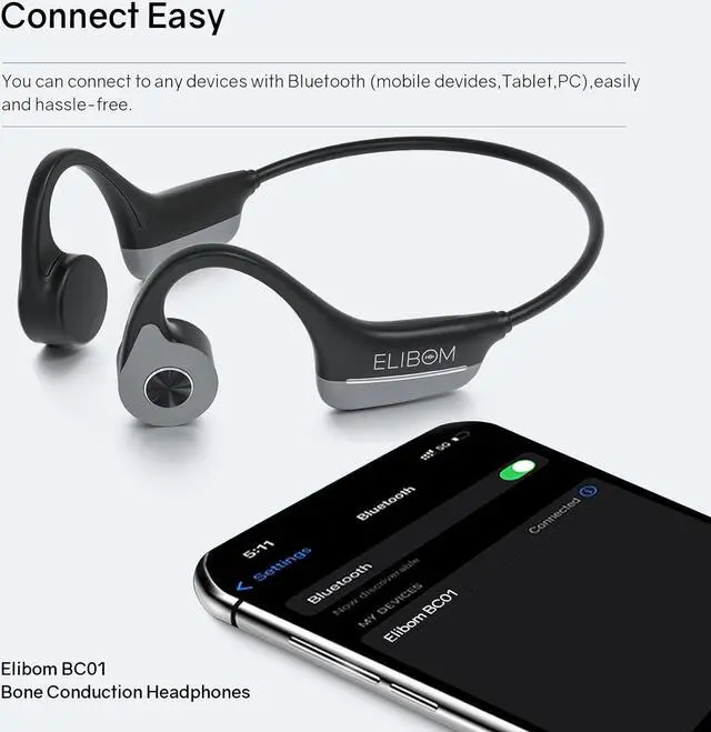 Alt view image 7 of 7 - Elibom Bone Conduction Headphones, Waterproof Open-Ear Headphones, 9+Hours Music & Call, Wireless Bluetooth Earphones with mic, 25g Sports Headset, Arm Bag Included