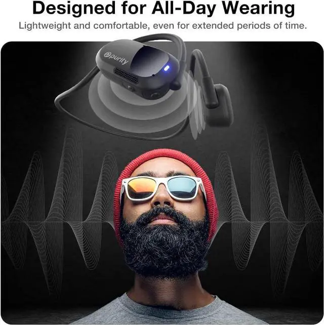 Alt view image 3 of 6 - Purity Air Open Ear Headphones - True Air Conduction Wireless Bluetooth Open Ear Earbuds with Dual Mic for iPhone/Android - Secured Long Wearing Comfort, Sports Sweat Resistant (Black/Black)