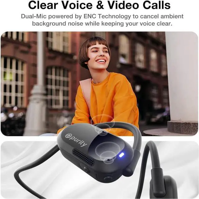 Alt view image 4 of 6 - Purity Air Open Ear Headphones - True Air Conduction Wireless Bluetooth Open Ear Earbuds with Dual Mic for iPhone/Android - Secured Long Wearing Comfort, Sports Sweat Resistant (Black/Black)
