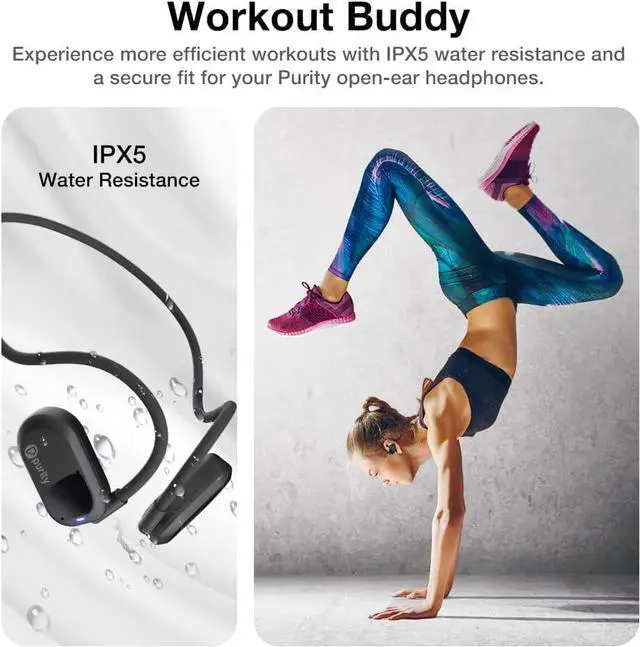 Alt view image 6 of 6 - Purity Air Open Ear Headphones - True Air Conduction Wireless Bluetooth Open Ear Earbuds with Dual Mic for iPhone/Android - Secured Long Wearing Comfort, Sports Sweat Resistant (Black/Black)