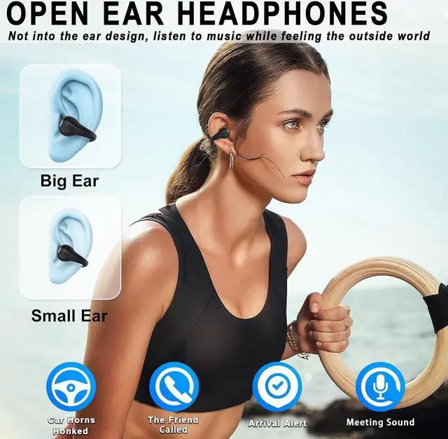 Alt view image 2 of 6 - Mudtun Ear Clips Ear Buds Open Ear Bluetooth Headphones, Bone Conduction Earbuds for Small Ear Canals, Button Control Mini Light-Weight Clip on Headphones for Sports Running Cycling Workout, Black