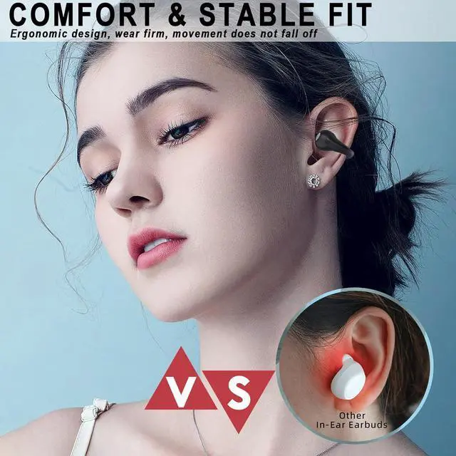 Alt view image 3 of 6 - Mudtun Ear Clips Ear Buds Open Ear Bluetooth Headphones, Bone Conduction Earbuds for Small Ear Canals, Button Control Mini Light-Weight Clip on Headphones for Sports Running Cycling Workout, Black