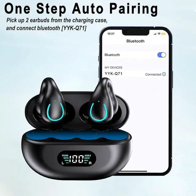 Alt view image 4 of 6 - Mudtun Ear Clips Ear Buds Open Ear Bluetooth Headphones, Bone Conduction Earbuds for Small Ear Canals, Button Control Mini Light-Weight Clip on Headphones for Sports Running Cycling Workout, Black