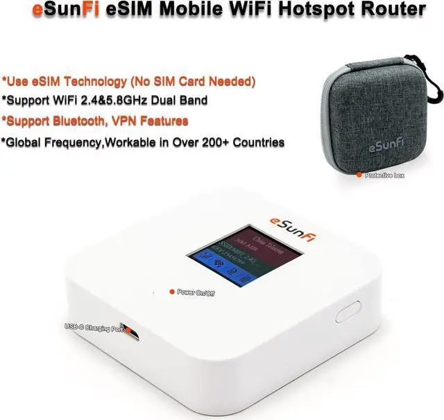 Alt view image 2 of 7 - eSunFi eSIM Mobile WiFi Hotspot Router | Sunhans Portable 4G LTE Mobile WiFi Hotspot Pocket Router for Travel, International Business | No SIM Card Needed | Workable in Global 200+ Countries