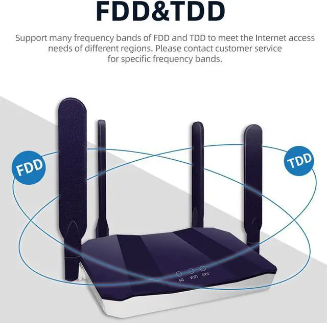 Alt view image 2 of 7 - 4G LTE Wireless Router, 300Mbps High Sensitivity 4G WiFi Portable Long Range 2.4G 4 Professional Antennas for Office (US Plug)