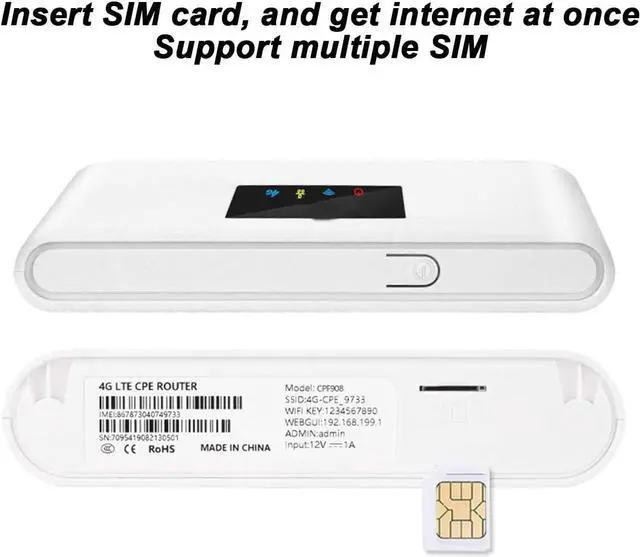 Alt view image 4 of 7 - 4G LTE Unlocked Wireless Mobile Hotspot with SIM Card Slot, 300Mbps WiFi Hotspot Router with 2x5dBi High Gain Dual Antenna (US Plug)