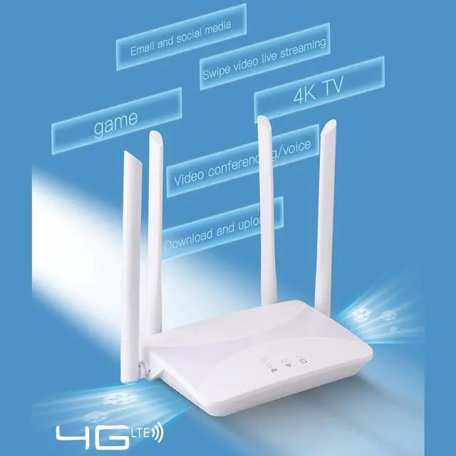 Alt view image 4 of 7 - Cuifati 4G LTE Router with SIM Card Slot, 300Mbps Unlocked Internet Routers with 4 Antennas (US Plug)
