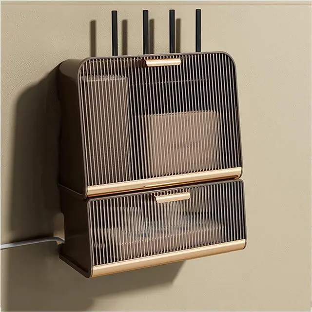 Main image of Wifi Router Shelf Storage BoxFloating TV Shelf WiFi Router Storage Box Wall Mount, Multi Layer Wireless Router Storage Shelf, Power Strip and Cable Management Hider Rack, Desktop Organizer Box, Deco