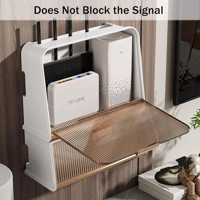 Alt view image 6 of 7 - Wifi Router Shelf Storage BoxFloating TV Shelf WiFi Router Storage Box Wall Mount, Multi Layer Wireless Router Storage Shelf, Power Strip and Cable Management Hider Rack, Desktop Organizer Box, Deco