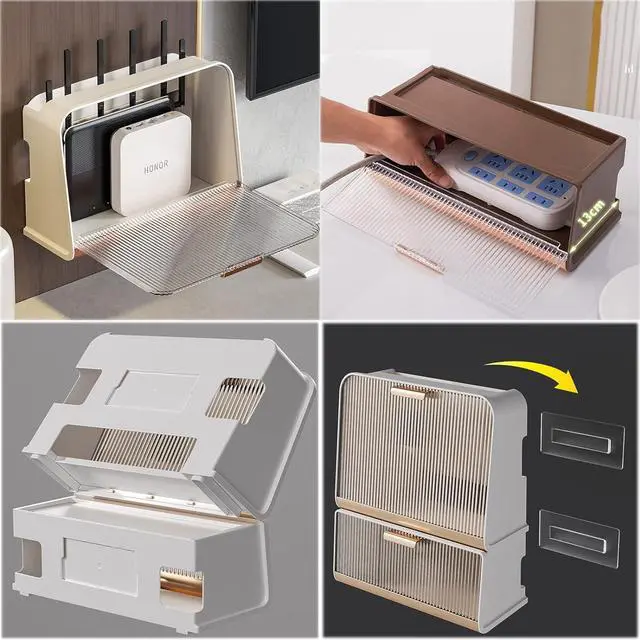 Alt view image 7 of 7 - Wifi Router Shelf Storage BoxFloating TV Shelf WiFi Router Storage Box Wall Mount, Multi Layer Wireless Router Storage Shelf, Power Strip and Cable Management Hider Rack, Desktop Organizer Box, Deco