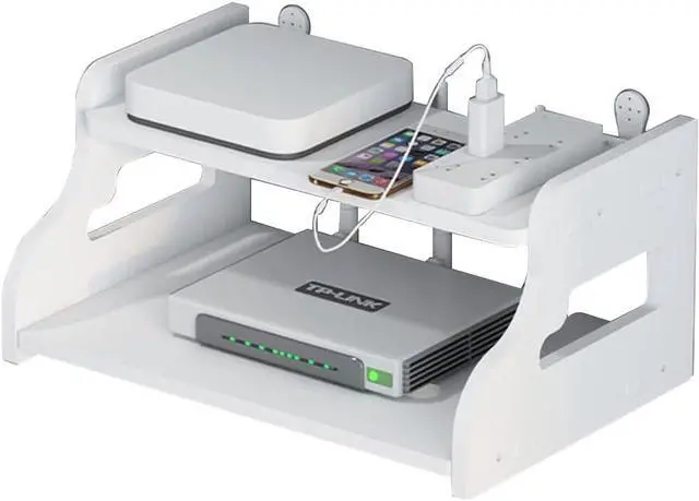 Main image of Wireless WiFi Router Storage Box Set Top Box Rack Punch Free WiFi Router Storage Box Power Strip Protector Hider Cord Management Container (Color : White-B, Size : 30x20x13cm)