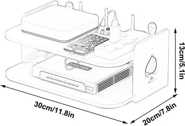 Alt view image 7 of 7 - Wireless WiFi Router Storage Box Set Top Box Rack Punch Free WiFi Router Storage Box Power Strip Protector Hider Cord Management Container (Color : White-B, Size : 30x20x13cm)