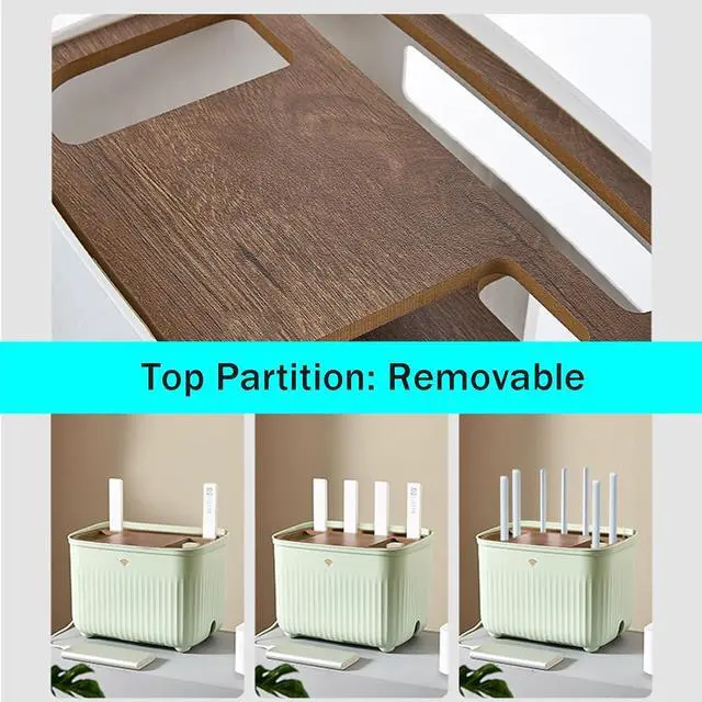 Alt view image 3 of 7 - WiFi Router Storage Box, Wireless Router Shelf, Cable Storage Box, Multi Layer Storage Rack, Power Strip and Cable Management Hider Rack Desktop Organizer Shelves with Deco Wood Cover(Color:White)