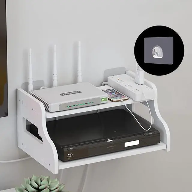Alt view image 2 of 7 - Wireless WiFi Router Storage Box Set Top Box Rack Punch Free WiFi Router Storage Box Power Strip Protector Hider Cord Management Container (Color : White-B, Size : 30x20x13cm)