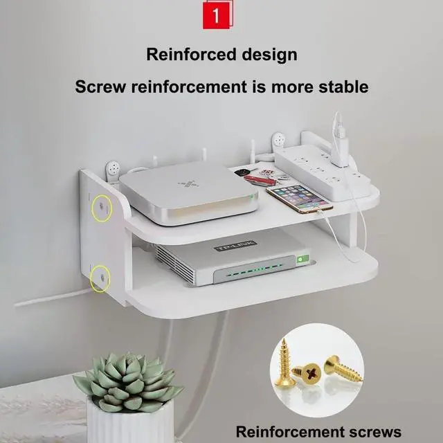 Alt view image 3 of 7 - Wireless WiFi Router Storage Box Set Top Box Rack Punch Free WiFi Router Storage Box Power Strip Protector Hider Cord Management Container (Color : White-B, Size : 30x20x13cm)