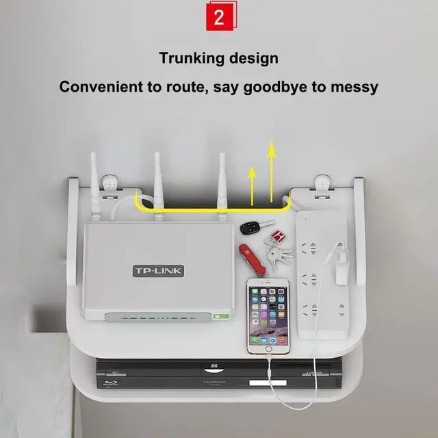 Alt view image 4 of 7 - Wireless WiFi Router Storage Box Set Top Box Rack Punch Free WiFi Router Storage Box Power Strip Protector Hider Cord Management Container (Color : White-B, Size : 30x20x13cm)