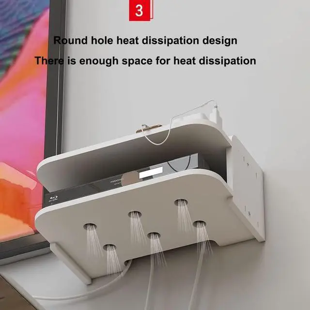 Alt view image 5 of 7 - Wireless WiFi Router Storage Box Set Top Box Rack Punch Free WiFi Router Storage Box Power Strip Protector Hider Cord Management Container (Color : White-B, Size : 30x20x13cm)