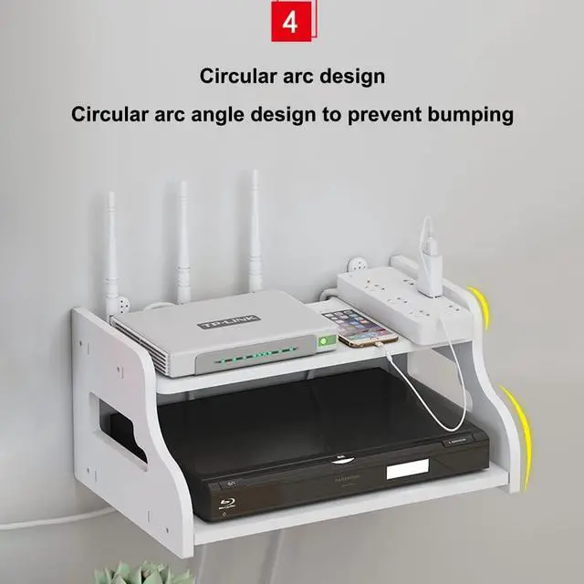 Alt view image 6 of 7 - Wireless WiFi Router Storage Box Set Top Box Rack Punch Free WiFi Router Storage Box Power Strip Protector Hider Cord Management Container (Color : White-B, Size : 30x20x13cm)